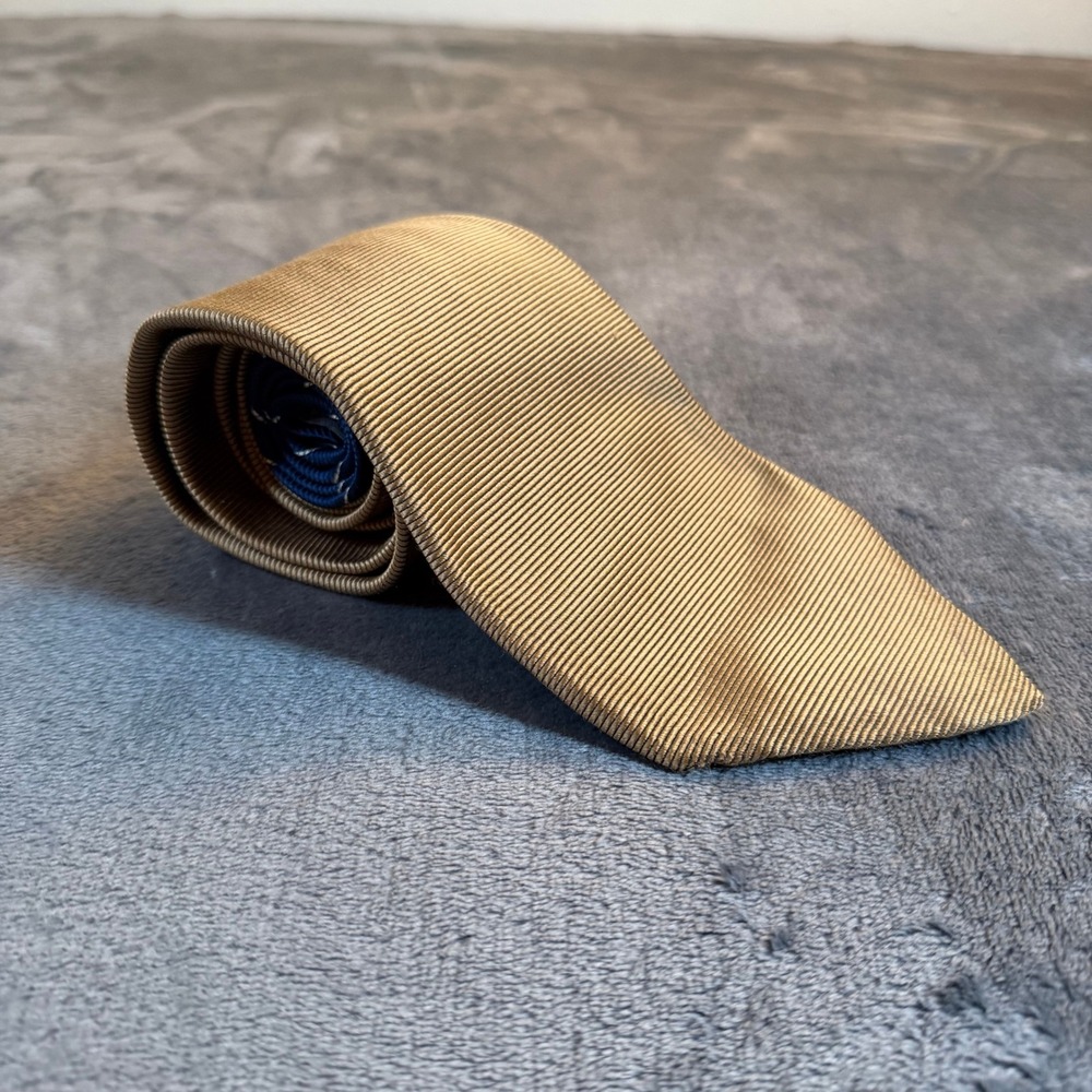 Hickey Freeman Silk Necktie Gold Diagonal Stripe Business Formal Usa Made Mens